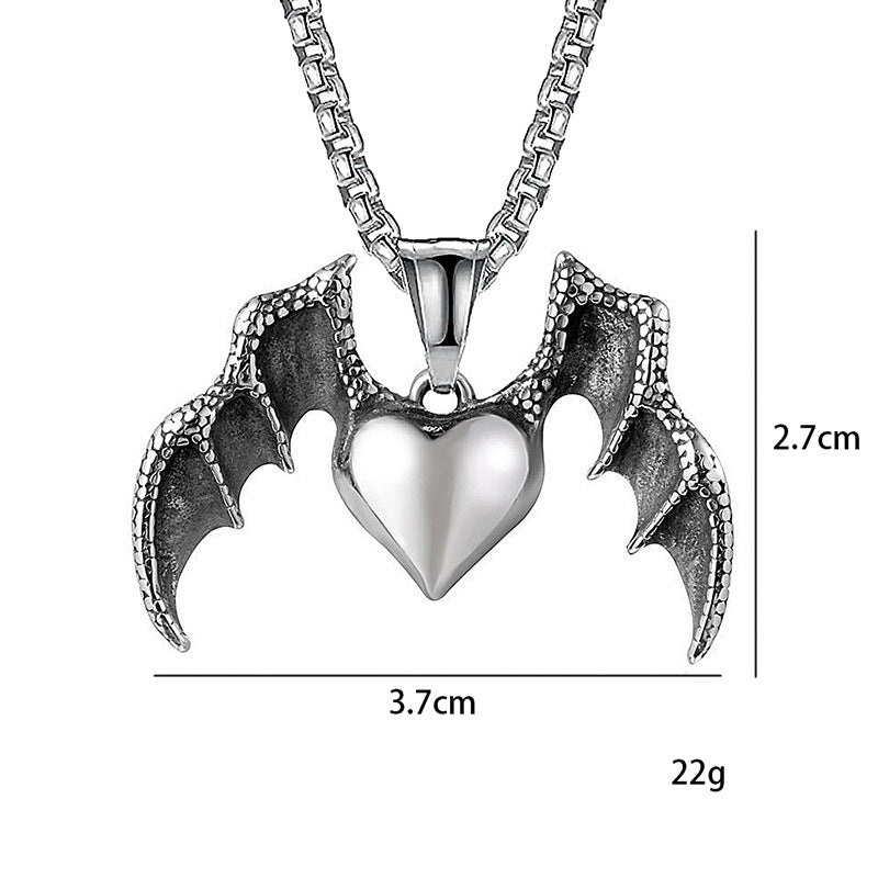 Wholesale bat heart cross with stainless steel necklace